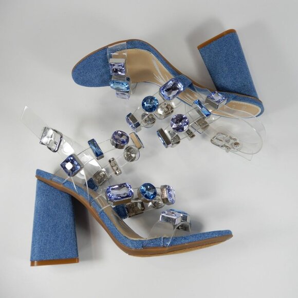 Gianni Bini x DANNIJO Bianca SANDALS Size 7 Blue Denim Jewel Embellished NEW - Picture 9 of 12
